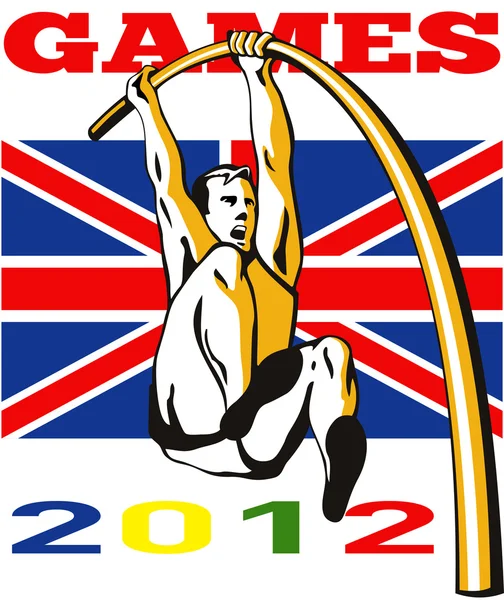 Giochi 2012 Pole Vault Track and Field Bandiera britannica — Foto Stock
