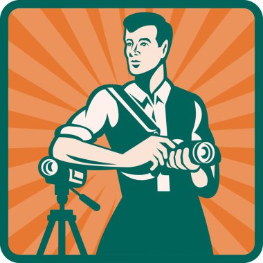 Photographer With DSLR Camera and Video Retro clipart