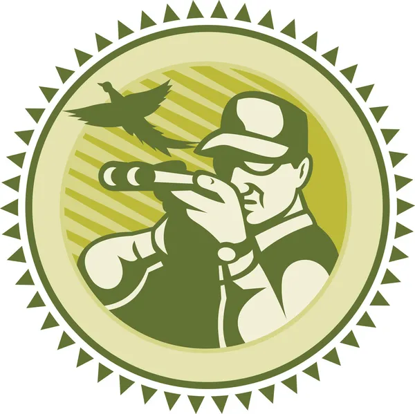 Jäger zielt mit Gewehr auf Fasanenvogel — Stockvektor