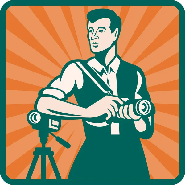 Photographer With DSLR Camera and Video Retro — Stock Vector