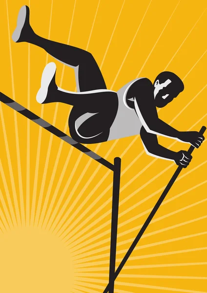 Track & field atleet polsstokhoogspringen hoogspringen retro — Stockvector