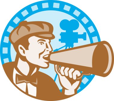 Movie Film Director With Bullhorn And Camera Retro clipart