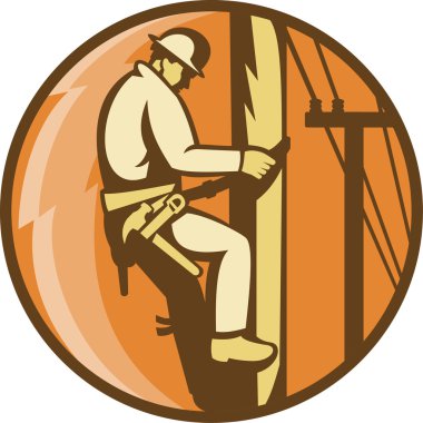 Power Lineman Electrician Climbing Utility Post clipart