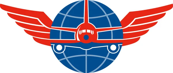 Jumbo Jet Plane Front and Globe — стоковый вектор
