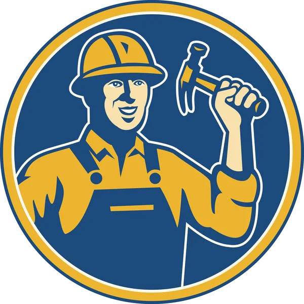 Trabajador de la construcción Carpintero comerciante con martillo — Vector de stock