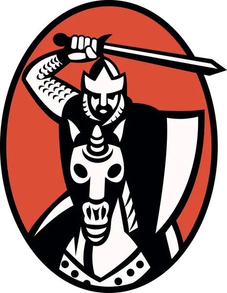 Caballero Cruzado con Espada Caballo de Caballo Retro — Archivo Imágenes Vectoriales