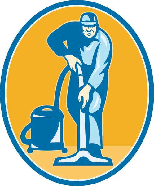 Cleaner Janitor Worker Vacuum Cleaning — Stock Vector