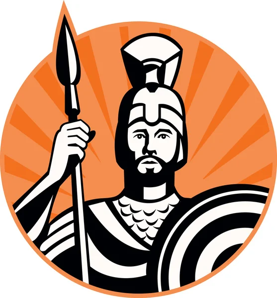 Soldado Centurión Romano con Lanza y Escudo — Vector de stock