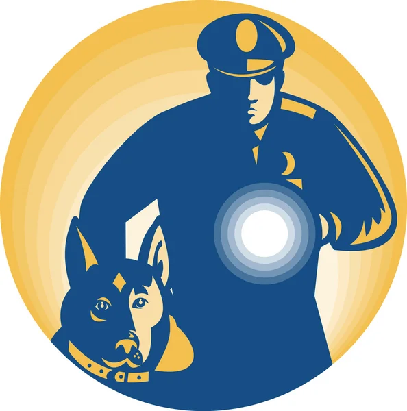 Security Guard Policeman Police Dog — Stock Vector