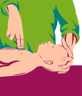 Adult performing cpr on an infant child clipart