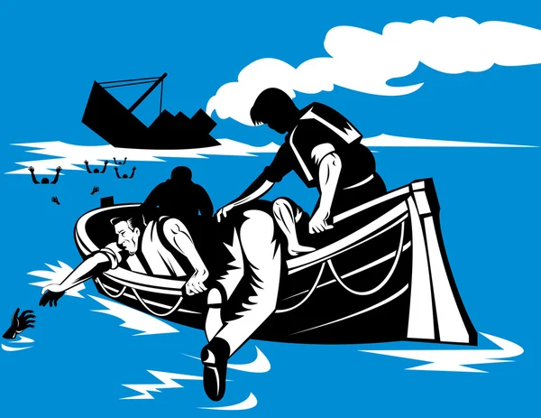Yolcu gemisi batan kurtulanlar can kurtaran botu — Stok fotoğraf