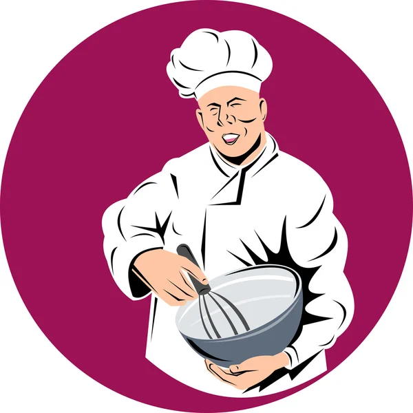 Kucharz kucharz piekarz trzymając naczynie miksujące — Zdjęcie stockowe