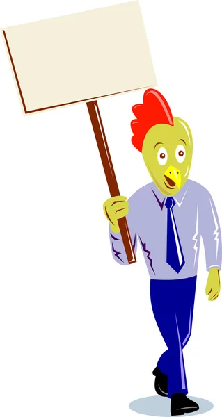 プラカード記号を抗議しているオンドリ鶏オフィス ワーカー — ストック写真