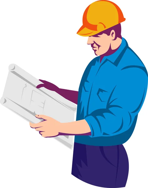 Ingeniero trabajador de la construcción con plan de construcción —  Fotos de Stock