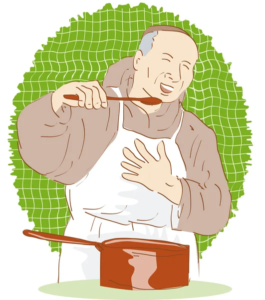 Monk chef cook tasting food — Stock Photo, Image
