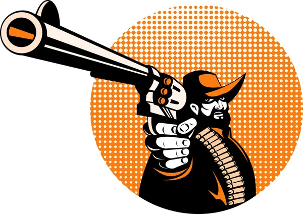 Bandido cowboy apontando uma pistola de revólver — Fotografia de Stock