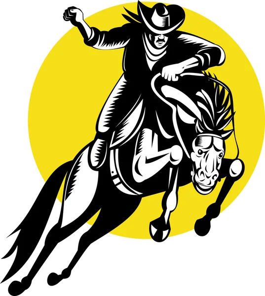 Rodeo-Cowboy reitet einen ruckelnden Bronco — Stockfoto
