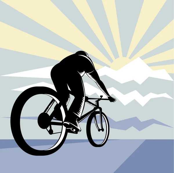 Ποδηλάτης ιππασίας ποδήλατο με βουνό — Φωτογραφία Αρχείου