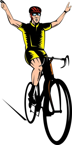 勝利のサインが点滅自転車乗馬の自転車 — ストック写真