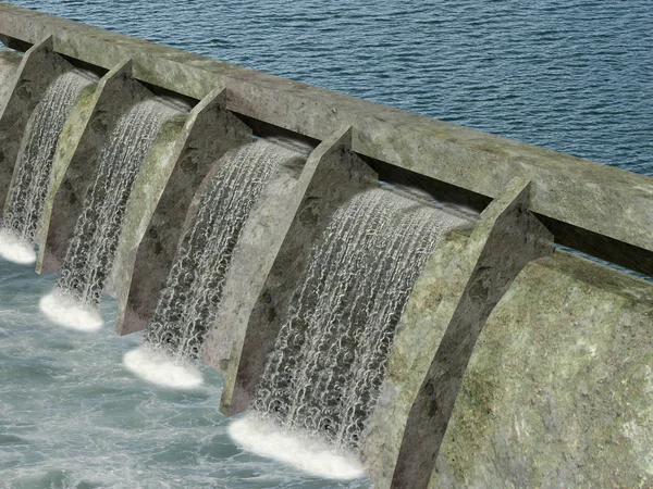 Vatten dammen med rinnande vatten — Stockfoto