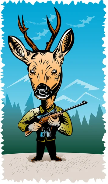 Deer with hunting rifle — Stock Photo, Image
