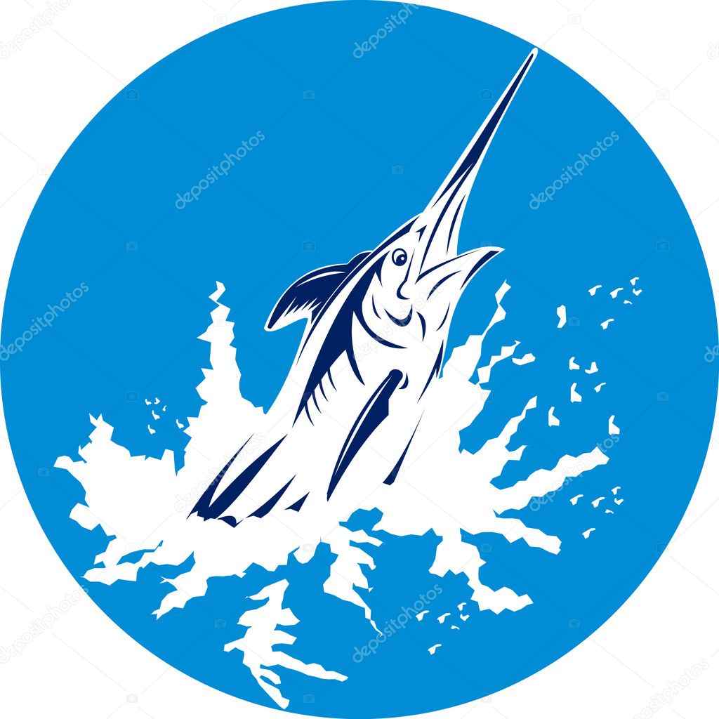 Blue marlin swordfish jumping