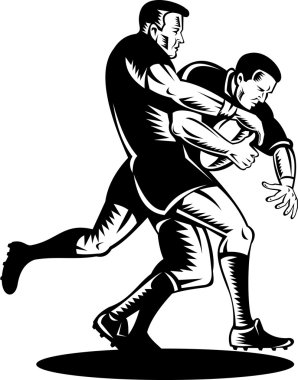 Rugby player tackle the ball clipart