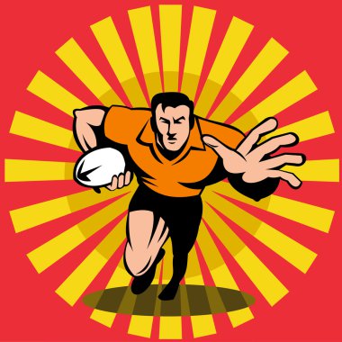 Rugby player running fending attacking with the ball clipart