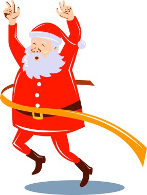 Father Christmas Santa Claus running a race clipart