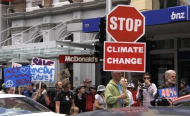Yeşil Barış iklim değişikliği kampanya Protesto yürüyüşü Auckland