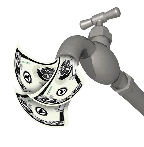 Wasserhahn Wasserhahn 3D-Render mit Geld — Stockfoto