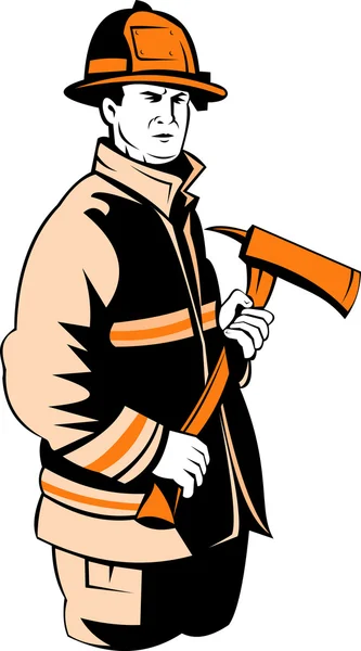 Fireman fire fighter holding an ax — Stock Photo, Image
