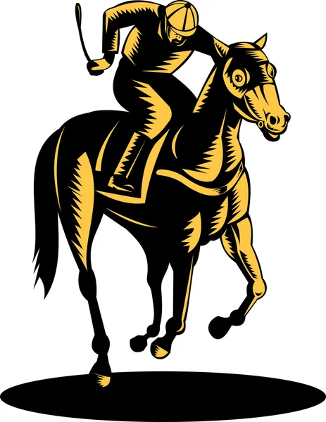 Horse and jockey racing woodcut — Stock Photo, Image