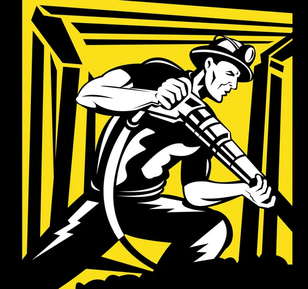 Mijnwerker met pneumatische boor in mijnschacht — Stockfoto