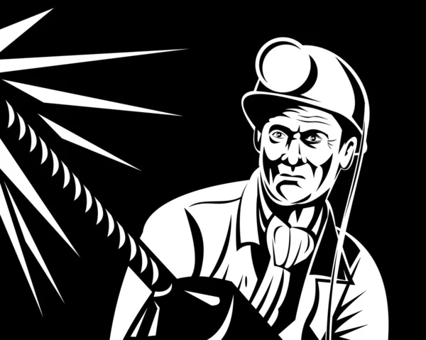 Miner with jack drill front view — Stock Photo, Image