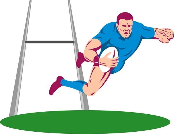 Giocatore di rugby che si tuffa per segnare una meta — Foto Stock