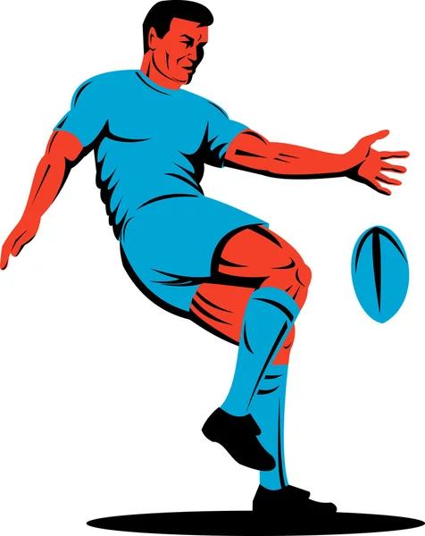 Jugador de rugby pateando la pelota — Foto de Stock