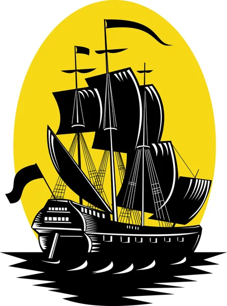 Galeon żeglujący statku na morzu — Zdjęcie stockowe
