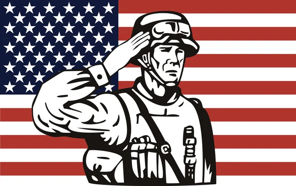 Amerikan askeri asker selamlayan — Stok fotoğraf