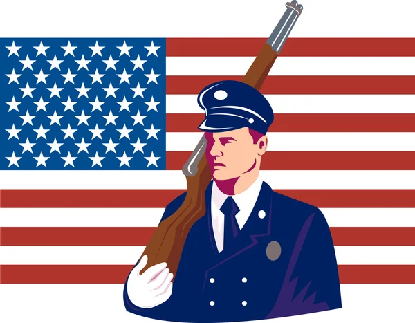 Amerikalı bir asker yıldızlar ve çizgiler bayrağı — Stok fotoğraf