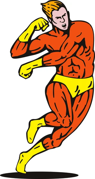 Desenhos animados super herói correndo perfuração — Fotografia de Stock