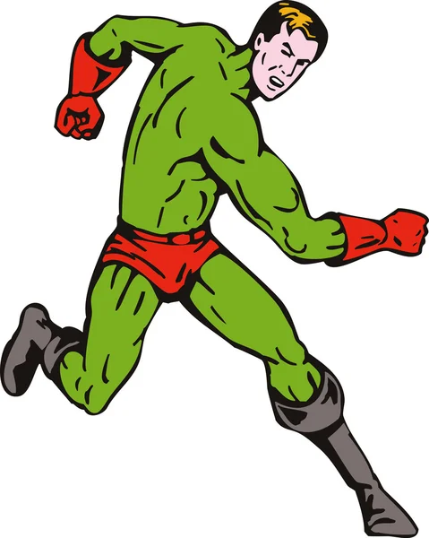 Cartoon super hero running punching — Stock Photo, Image