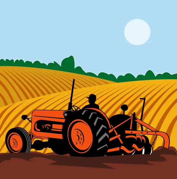 复古与农夫驾驶拖拉机 — 图库照片