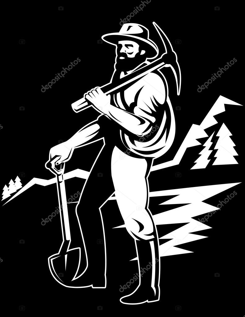 Miner with with pick axe and shovel