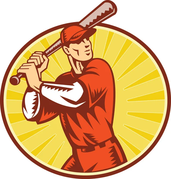 Baseballspieler mit Bat-Batting-Retro-Stil — Stockfoto