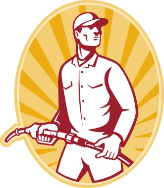 Gas Jockey With Petrol Pump Nozzle Retro clipart