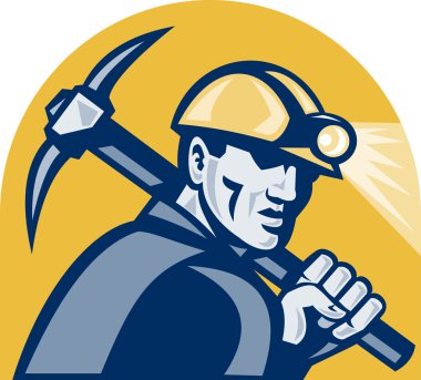 Coal Miner With Pick Axe Retro Woodcut clipart