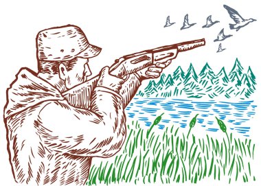 Avcı av tüfeği doğrultuyor
