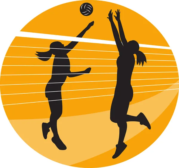 Volleyboll spelare tillsatta blockera bollen — Stockfoto