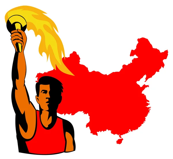 Athlete with flaming torch — Stock Photo, Image